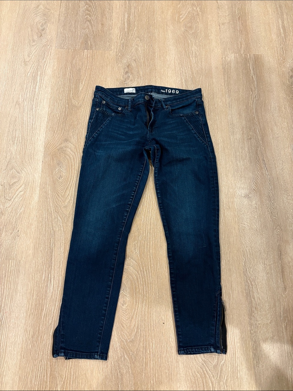 Gap 1969 Moto Skinny Jeans Size 30 Dark Wash Ankle Zip Denim